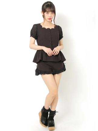 リズリサ ダークブラウン ドット柄 レースフリル キュロット リズリサ ダークブラウン ドット柄 レースフリル キュロット