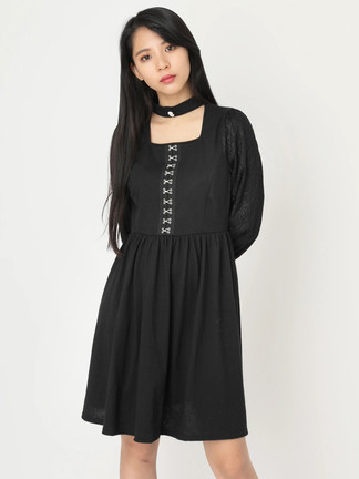 【CHICLINE】ASEN フラットカラーキュービックベルトワンピース CHICLINE】ASEN フラットカラーキュービックベルトワンピース