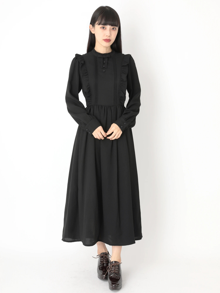 【美品】フランス ヴィンテージ ロングワンピース ブラック セール】 [160]レースアップカットワンピース （ロング・マキシ