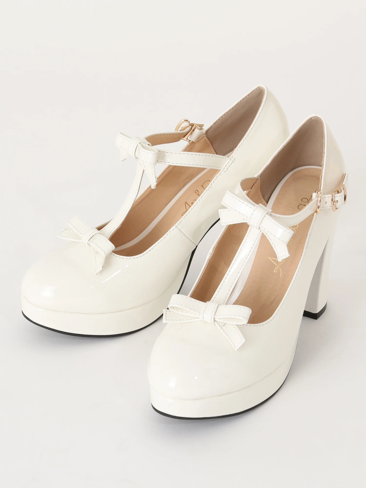 ♡Ank Rouge リボンフリルベルトシューズ 白♡ ぽんぽん リボン&ハート シューズ - Ank Rouge(アンクルージュ