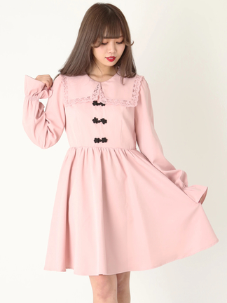 【完売品】Ank Rouge　胸元ハートあきレースチャイナワンピース　ピンク　M 完売品】Ank Rouge 胸元ハートあきレースチャイナワンピース
