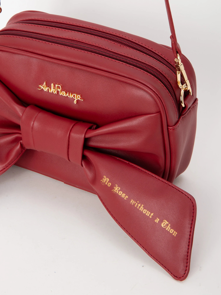 リボン付き赤ツイードハンドバッグ メッセージロゴリボン合皮BAG - Ank Rouge(アンクルージュ)の