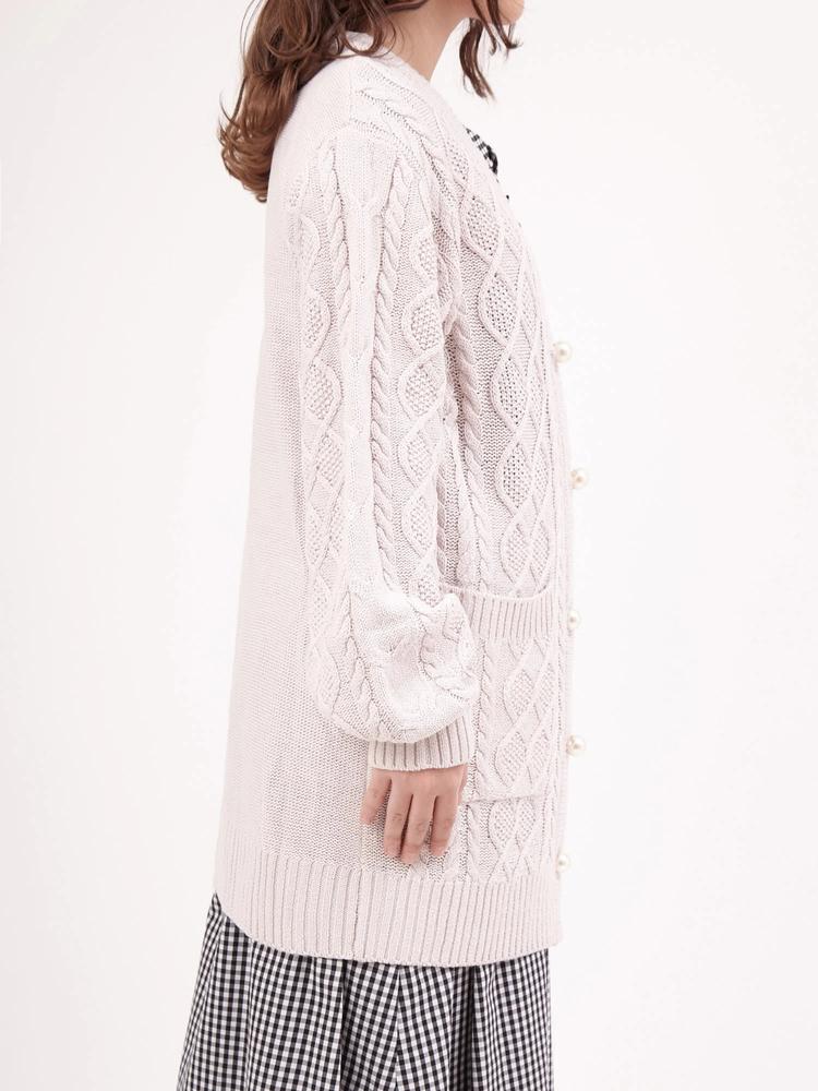 10-1032　お洒落な上質アンゴラ混パールビジューボタン長袖カーディガン　新品 andme カーディガン 「新色追加」パールボタン無地ボーダー長袖ニット