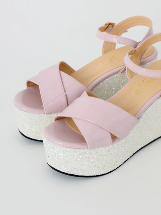 AnkRouge レースアップ ファー サンダル ラメ グリッター 厚底