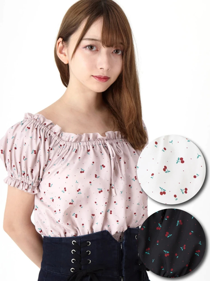 Cherry Dot パフブラウス(オフホワイト)