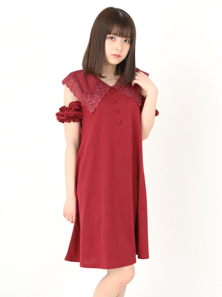 LANVIN 赤 フリル付き ひざ丈ワンピース 半袖 LANVIN 赤 フリル付き ひざ丈ワンピース 半袖