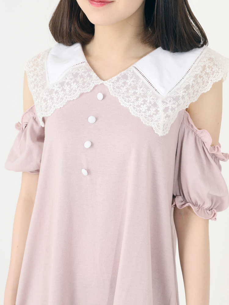【a1810】MAX&Co. 美品 フリル 半袖 ワンピース M アイボリー a1810】MAX&Co. 美品 フリル 半袖 ワンピース M アイボリー