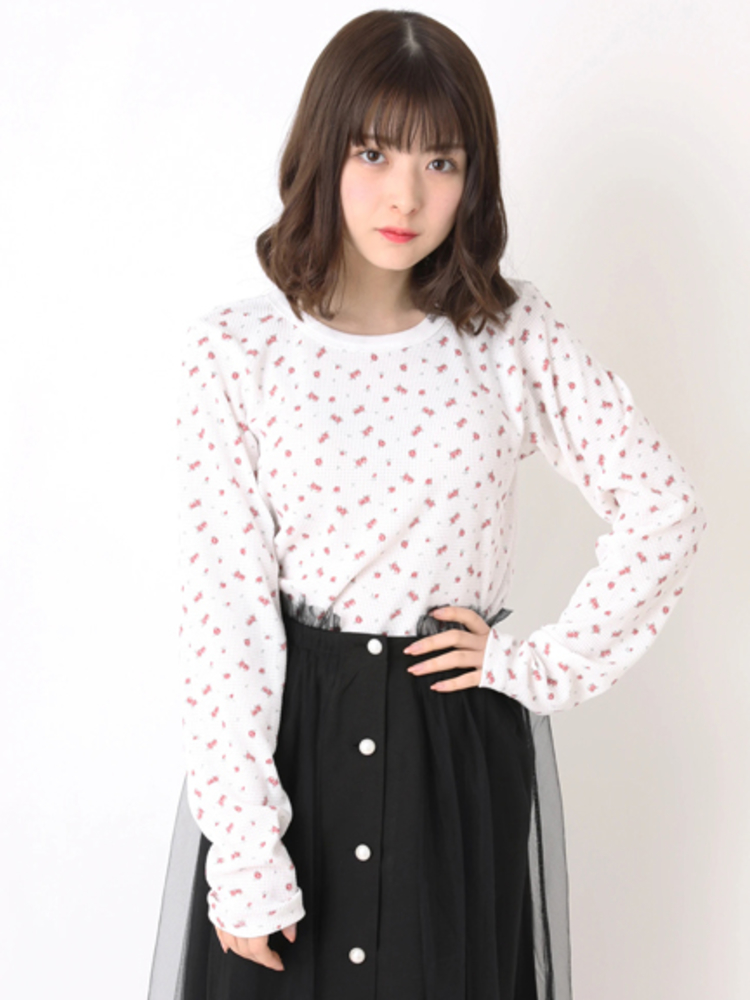 R JUBILEE◆７分袖カットソー/FREE/コットン/RED/RJ2209 9026AP エンブロイダリーレース×天竺カットソー（カットソー）｜SUPER