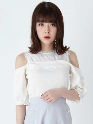 Ank Rouge - アンクルージュ　ショート丈Tシャツ ロゴリボンショート丈BL - Ank Rouge(アンクルージュ)のシャツ