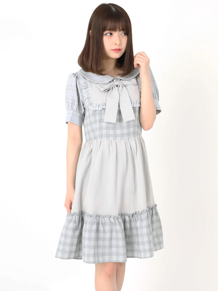 いろいろなチェックワンピース(グレー)