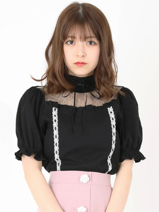 あんりゴン DeviCurse セットアップ レザーワンピース レーストップス バックレースアップギャザースリーブカットワークレースワンピース