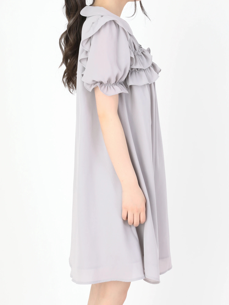 45r ワンピース　シルクフリル　サイズ2 XS-Lサイズあり 【GINZA COUTURE/銀座クチュール】フラワー刺繍