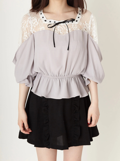 レース切り替えハシゴレースブラウス