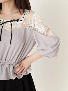レース切り替えハシゴレースブラウス