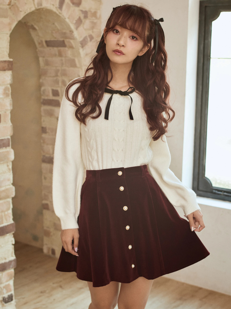 TRALALA ファー付リボンレースパールボタンコート ピンク×黒 平成 地雷系 an /アン】マーメイド/ 総レース/ ケミカルレース/ ワンカラー