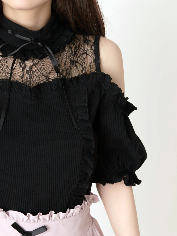 AnkRouge オフショルトップス レース切り替えオフショルフェザーニット - Ank Rouge(アン