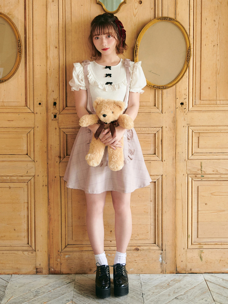 anuans ベージュ フリル 半袖 トップス anuans ベージュ フリル 半袖