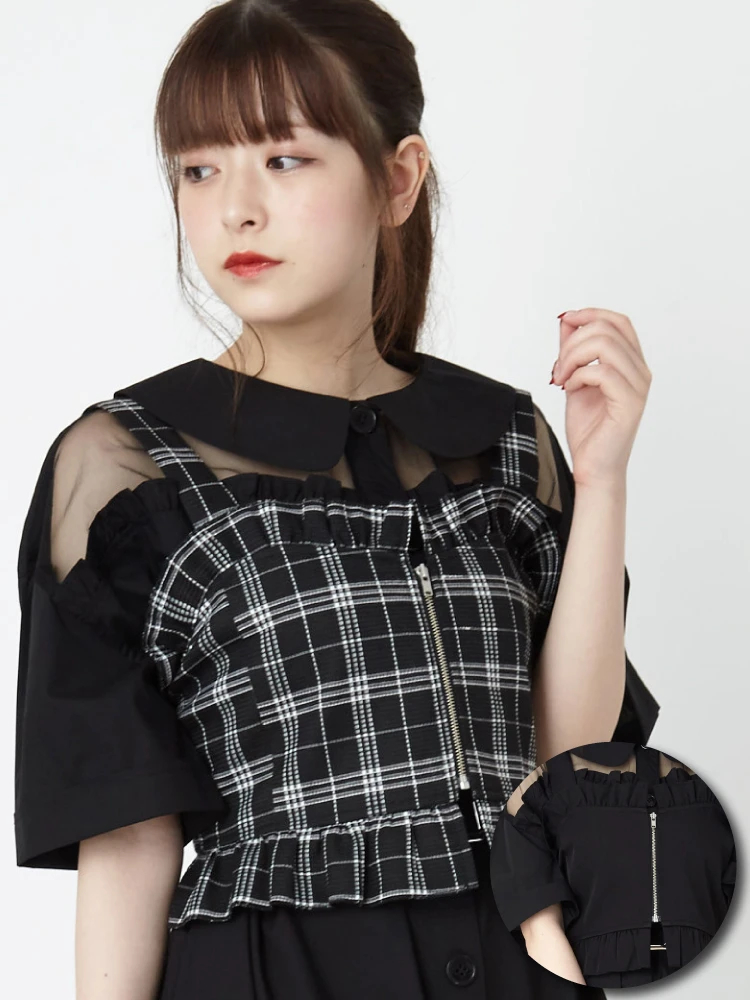 00s 初期 ALGONQUINS レースアップストライプフリルビスチェ v系 LILY BROWN Lingerie】コットンレースフリルビスチェ(Tシャツ