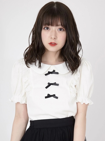 3つリボン丸衿テレコTOPS - Ank Rouge(アンクルージュ)のTシャツ 