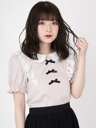 3つリボン丸衿テレコTOPS - Ank Rouge(アンクルージュ)のTシャツ