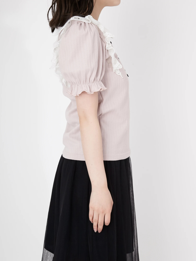 3つリボン丸衿テレコTOPS - Ank Rouge(アンクルージュ)のTシャツ