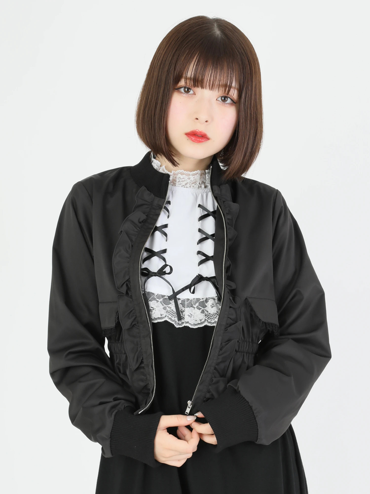 yori  フリルライトブルゾン　ピンク あみこ企画】【2WAY】Amフリル襟付き中綿ブルゾン | w closet(ダブル