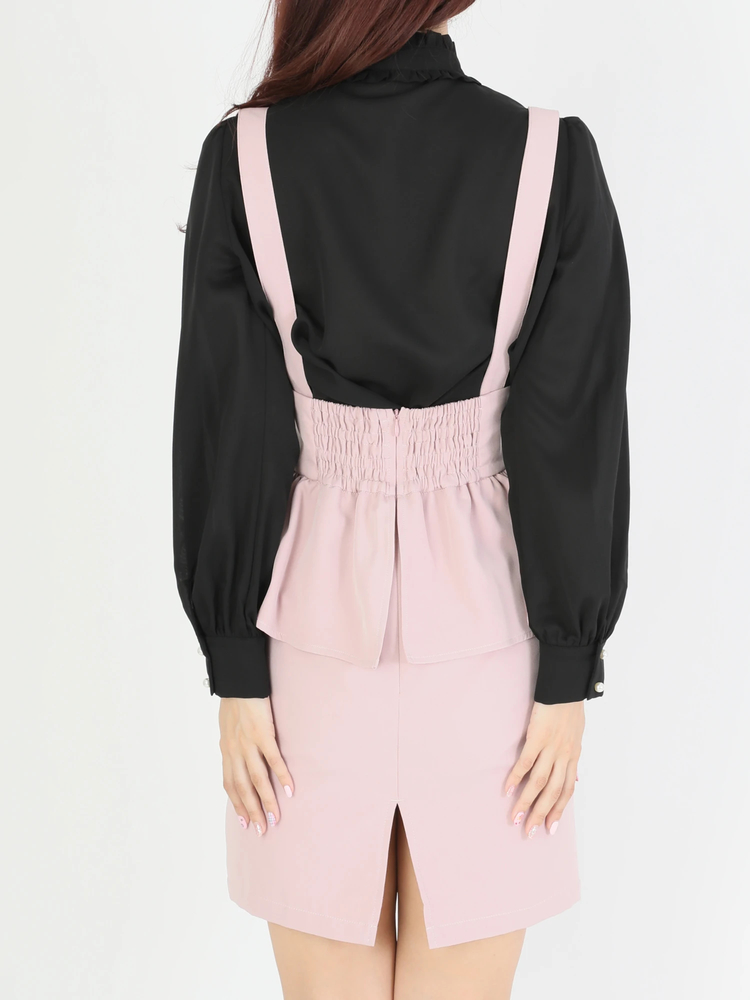 ピンク ボディスーツ A100Q レース装飾、ガードルとのセット 袖および層にされたパネルが付いている外科後の形ぎざぎざの補強