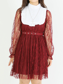 ネックレース付きプリーツレースワンピース