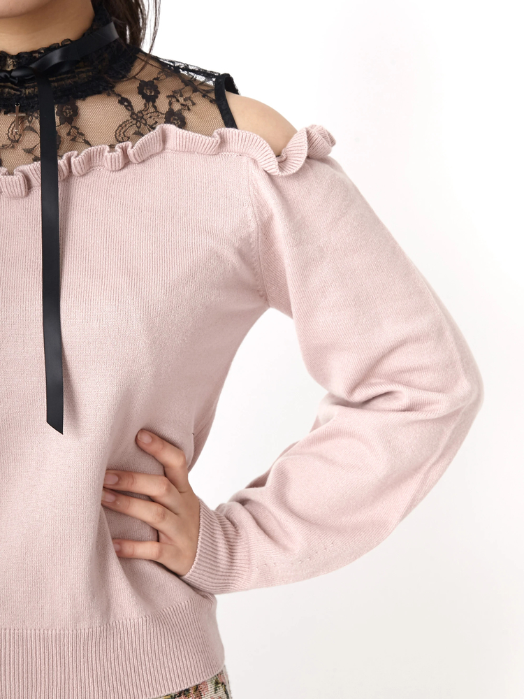 【オシャレ☆Ank Rouge】アイボリー　長袖レースセーター　サイズM Ank Rouge - 【オシャレ☆Ank Rouge】アイボリー 長袖レースセーター