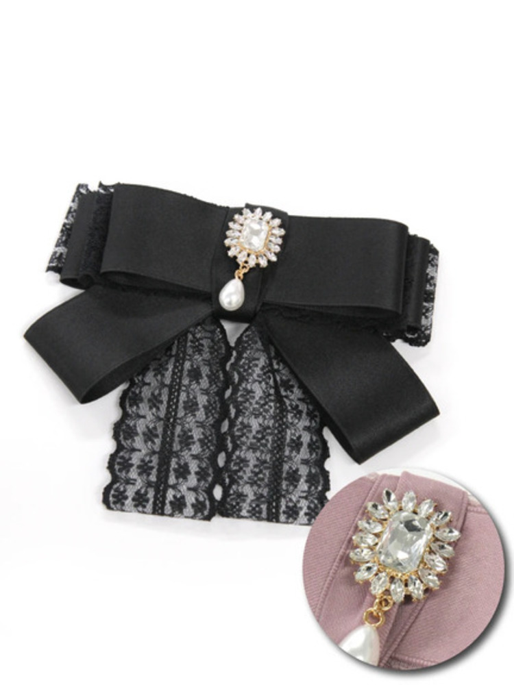 大人可愛いリボン半月アーチクリップ☆ファブリックチェック×モノトーン×ビジュー 大人可愛いリボン半月アーチクリップ☆ファブリックチェック