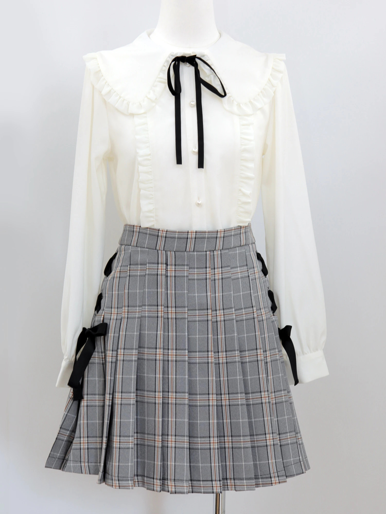 an リボンショルダーチェック柄プリーツスカートセットアップ an /アン】チェック柄/ ショルダーリボン/ チュール/ Aライン