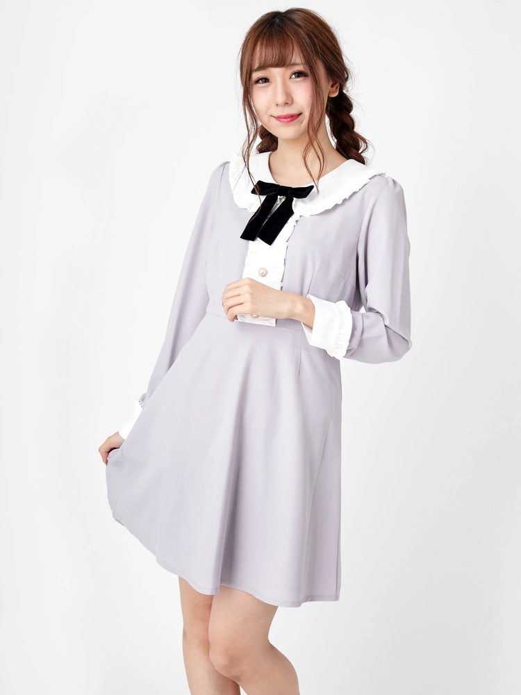 ※10340円!新品★Ank Rouge リボンフリル配色セミフレアーワンピース 10340円!新品☆Ank Rouge リボンフリル配色セミフレアー