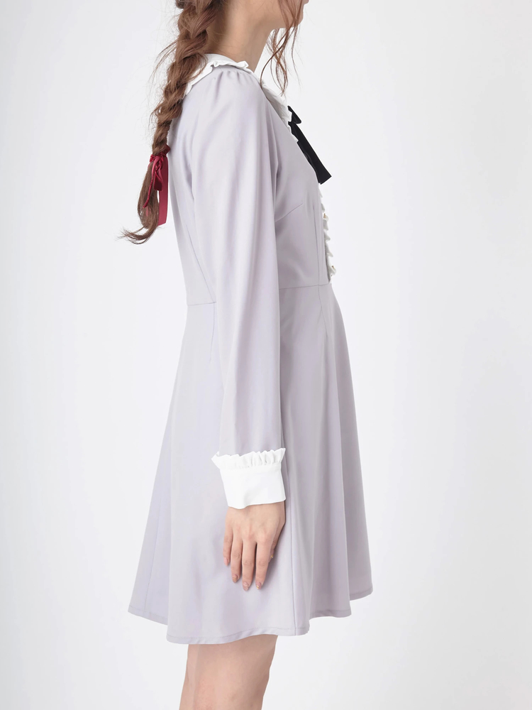 ※10340円!新品★Ank Rouge リボンフリル配色セミフレアーワンピース 10340円!新品☆Ank Rouge リボンフリル配色セミフレアー