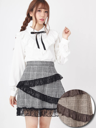 ELFSACK スカート チェック柄 レース ショート丈 レースフリルチェックスカート - Ank Rouge(アンクルージュ)の