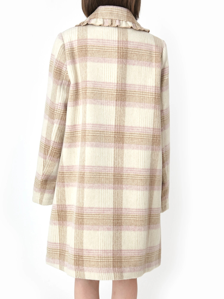 FLUGGE コットンビックシルエットコート　ベージュ 数量限定】「COLLECTION LINE」ガンクラブチェック柄 ウール