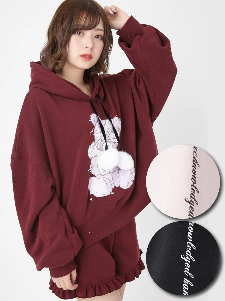 Ank Rouge アンクルージュ くまプリントパーカー オーバーサイズ やみクマプリントパーカー - Ank Rouge(アンクルージュ)のパーカ