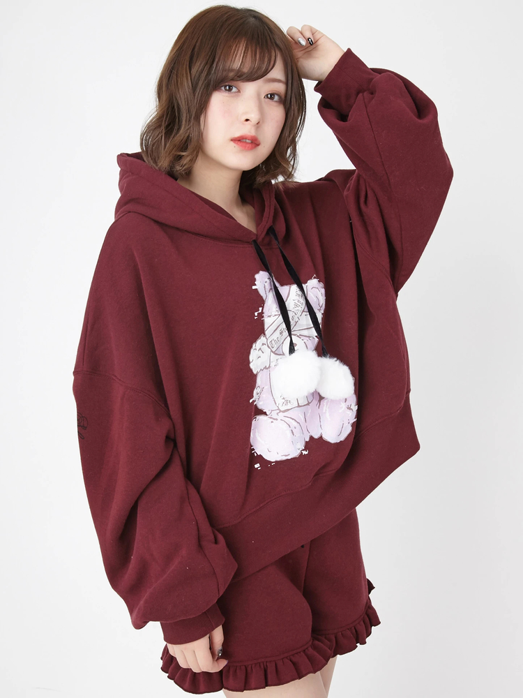 カールヘルム　パッチワーク　プリント　(後ろ側)　くま　パーカー　Lサイズ カールヘルム パッチワーク プリント (後ろ側) くま パーカー Lサイズ