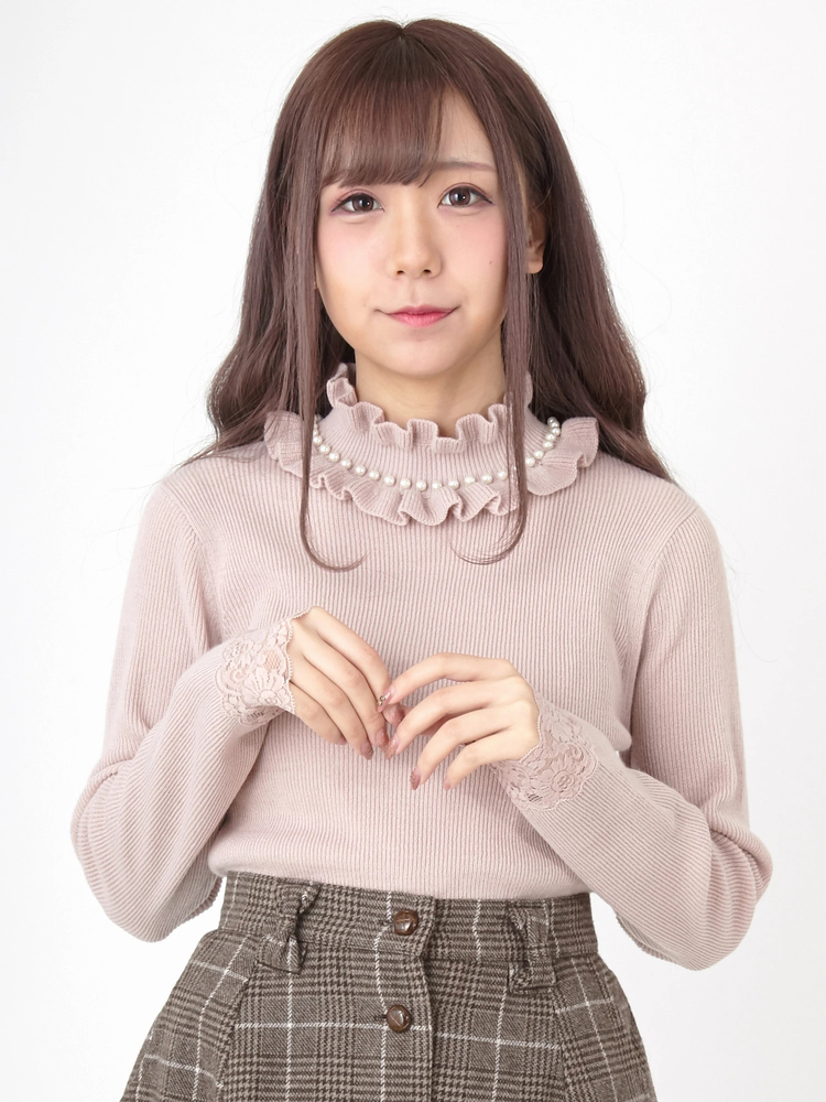 袖レース切り替えパールハイネックニット - Ank Rouge(アンクルージュ