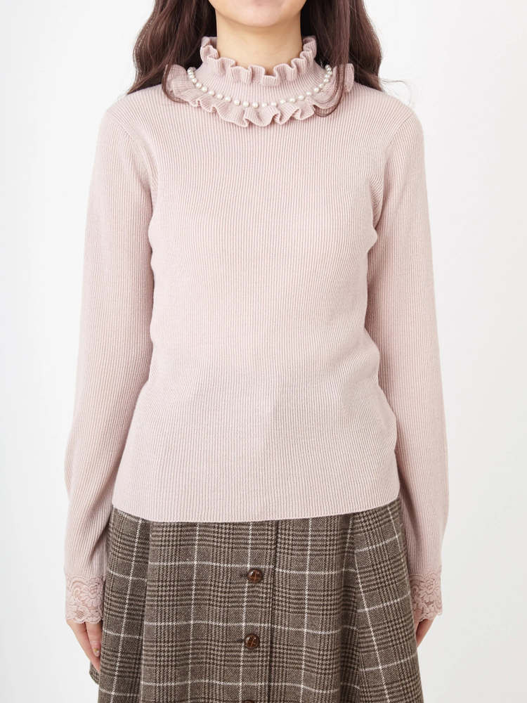 袖レース切り替えパールハイネックニット - Ank Rouge(アンクルージュ