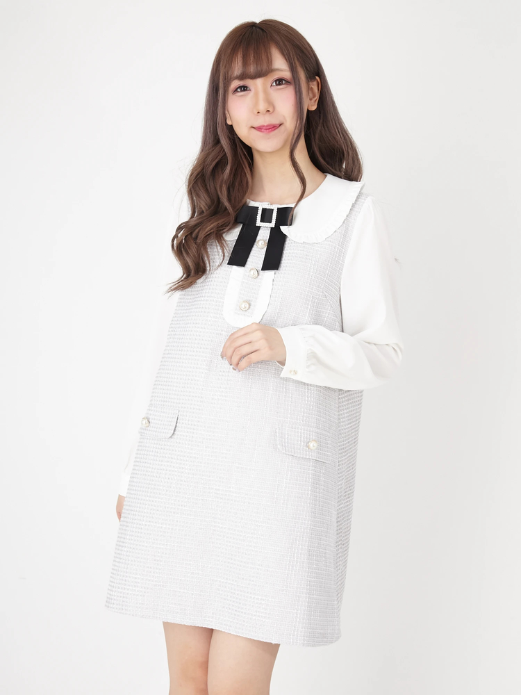 ビジューリボンブローチツイードOP - Ank Rouge(アンクルージュ)の