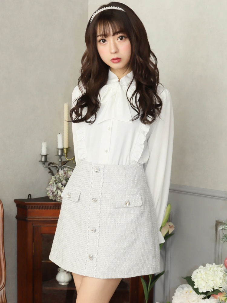 ビジューボタンツイードミニスカート - Ank Rouge(アンクルージュ)の  