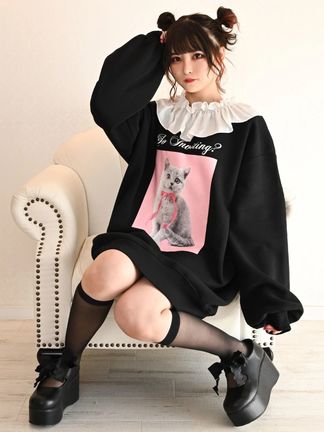 mici サークルカットオフプルオーバー リブ ピンク オレンジ 完売品 ネコプリントプルオーバー - Ank Rouge(アンクルージュ)のT