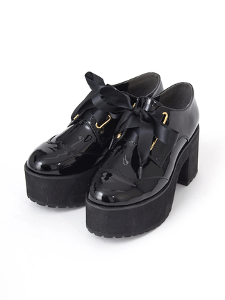 Ank Rouge アンクルージュ 厚底ブラックシューズ レース付き レースアップ厚底シューズ - Ank Rouge(アンクルージュ)の