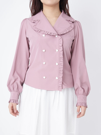 HUG O WÄR フリル付きシャツ　くすみピンク 麻100% HUG O WÄR フリル付きシャツ くすみピンク 麻100% リネンフリル