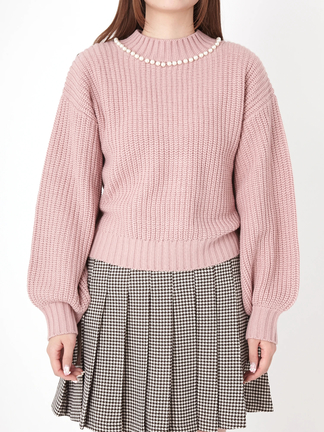 美品✨クレージュ　ピンク　セーターニット　毛　リボンにプレートロゴ　パール パールリボンTOPS - Ank Rouge(アンクルージュ)のニット