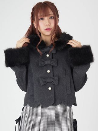 Ank Rouge フロントリボンスカラップショート ショートコート グレー フロントリボンスカラップショートコート - Ank Rouge(アン