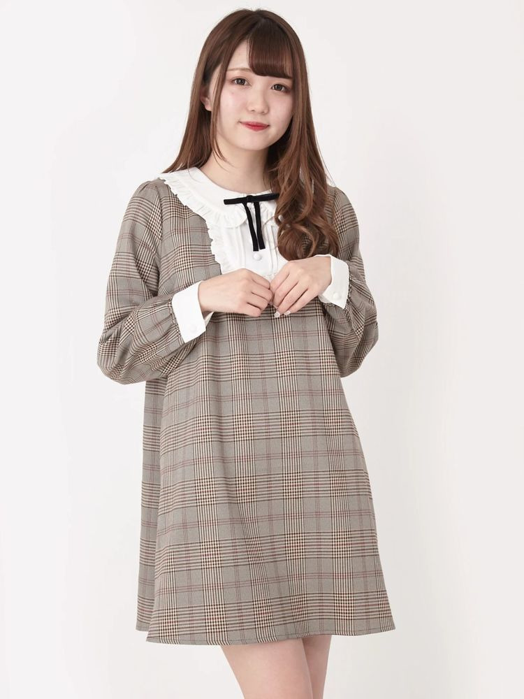 ラウンドヨークAラインチェックワンピース - Ank Rouge(アンクルージュ