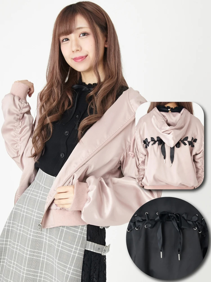BACKスピンドルフード付きブルゾン(ピンク)