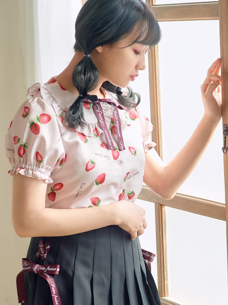 レア美品！RUGBYシルク半袖フリルブラウス　アイボリー×黒 パフ&フレア袖フリルブラウス - Ank Rouge(アンクルージュ)の
