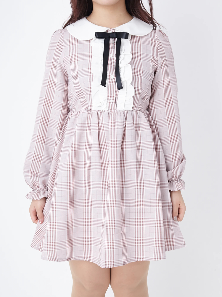 ank rouge 花チェリー柄フリルレースワンピース 半袖襟付きミニ